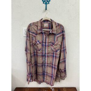 Vintage Saddle King Plaid Pearl Snap Western Shirt Tall Large